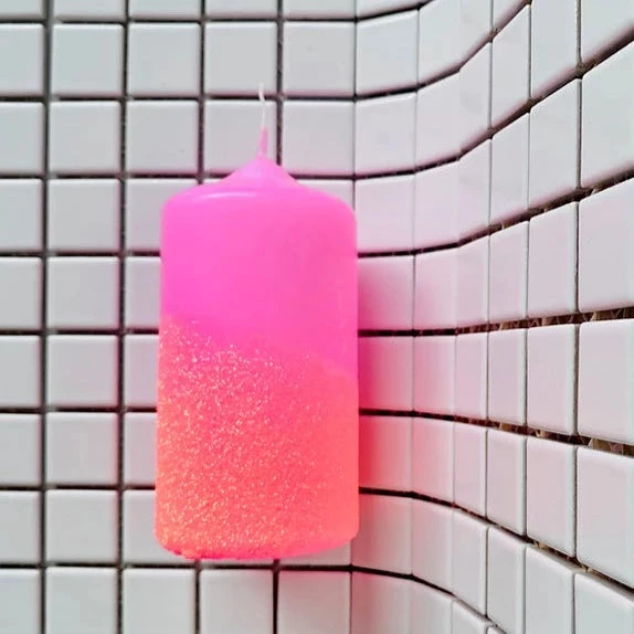 Pink Stories New Neon Dip Dye Glitter Pillar Candle - Pink 3 Pink Stories New Neon Dip Dye Glitter Pillar Candle - Pink