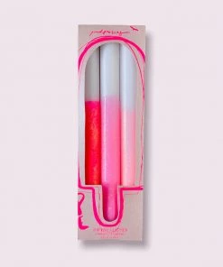 Pink Stories Dip Dye Glitter Taper Candles Girls Night - Set Of 3