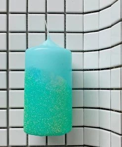 Pink Stories Neon Dip Dye Glitter Pillar Candle - Blue New