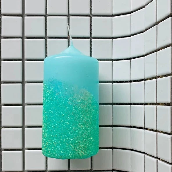 Pink Stories Neon Dip Dye Glitter Pillar Candle - Blue New 3 Pink Stories Neon Dip Dye Glitter Pillar Candle - Blue New