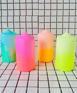 Pink Stories Neon Dip Dye Glitter Pillar Candle - Yellow 11 Pink Stories Neon Dip Dye Glitter Pillar Candle - Yellow