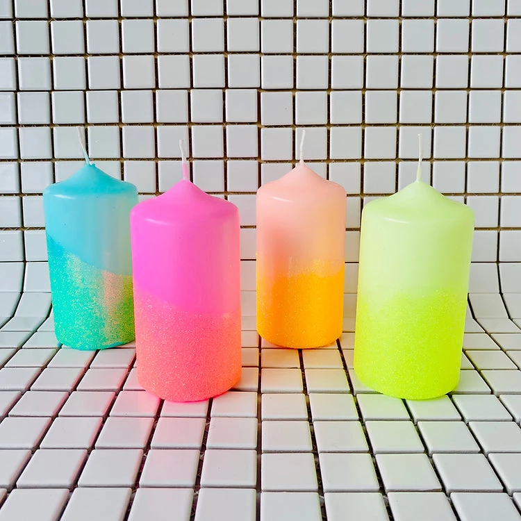 Pink Stories Neon Dip Dye Glitter Pillar Candle - Yellow 7 Pink Stories Neon Dip Dye Glitter Pillar Candle - Yellow