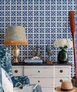 Mind The Gap Aegean Tiles Indigo Wallpaper