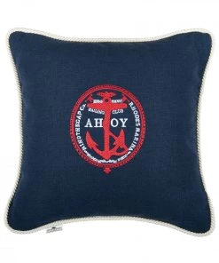 Mind The Gap Blue Skies Ahead Ahoy Linen Embroidered Cushion