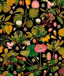 Mind The Gap Asian Fruits And Flowers Anthracite Wallpaper