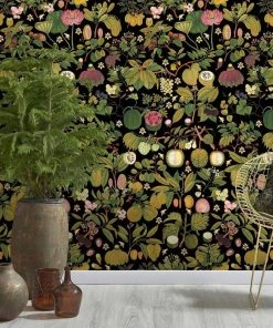 Mind The Gap Asian Fruits And Flowers Anthracite Wallpaper