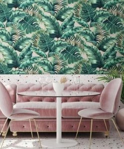 Brand Mckenzie Memphis To Miami Banana Leaves Max Wallpaper, Blush Pink