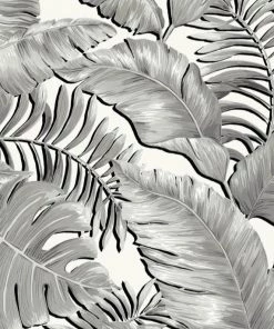 Brand Mckenzie Banana Leaves Wallpaper, Black & White Memphis To Miami