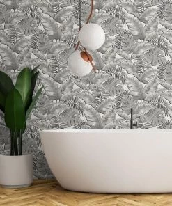 Brand Mckenzie Banana Leaves Wallpaper, Black & White Memphis To Miami