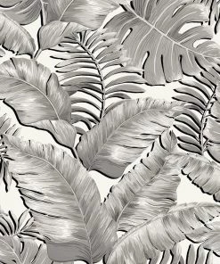Brand Mckenzie Banana Leaves Wallpaper, Black & White Memphis To Miami