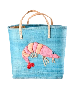 Rice By Rice Blue Raffia Weekend Bag With Shrimp New