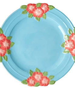 Rice By Rice New Ceramic Floral Dinner Plate - Blue