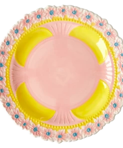 Rice By Rice Ceramic Floral Dinner Plate - Pink & Yellow