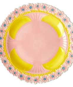 Rice By Rice Ceramic Floral Dinner Plate - Pink & Yellow