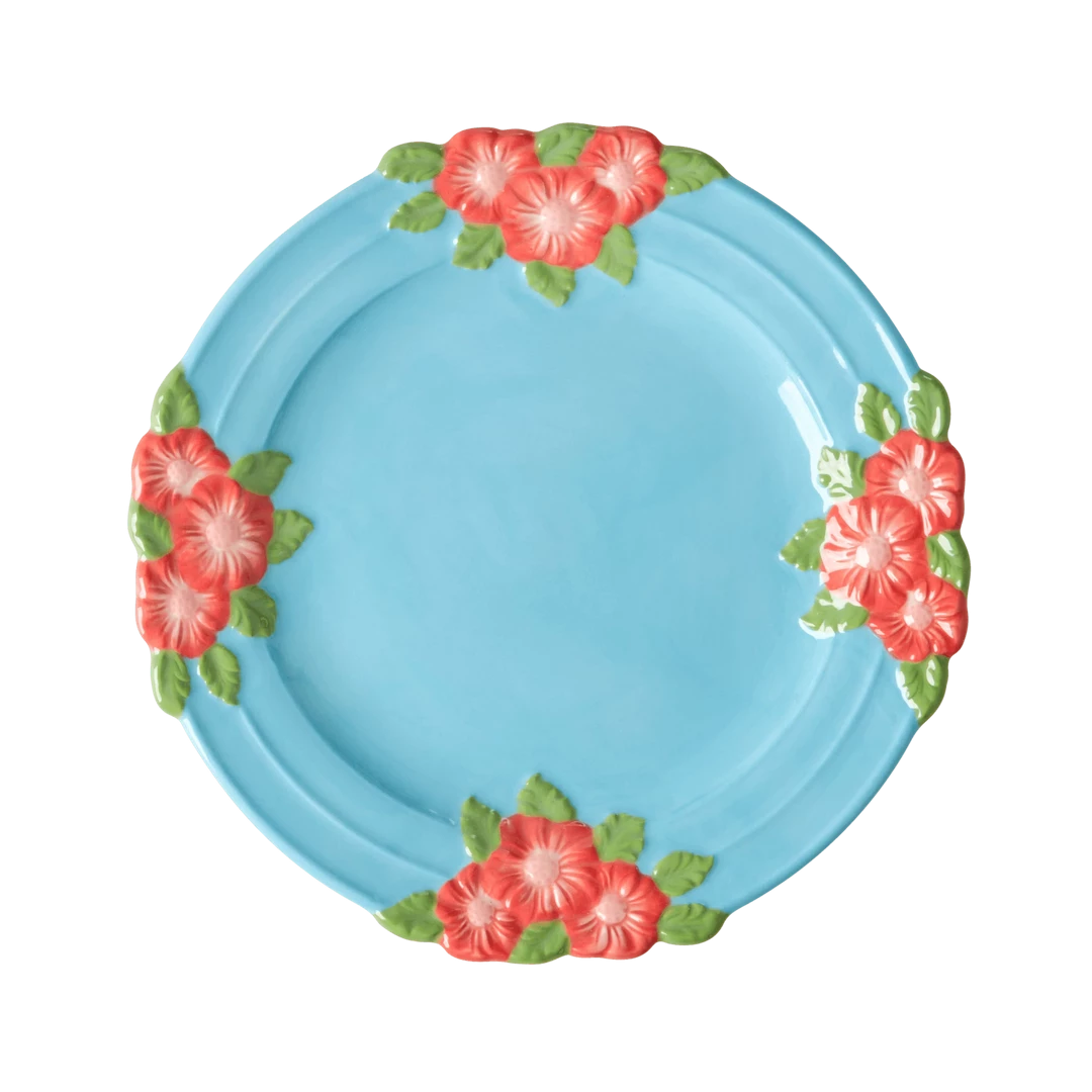Rice By Rice Ceramic Floral Side Plate - Blue 3 Rice By Rice Ceramic Floral Side Plate - Blue