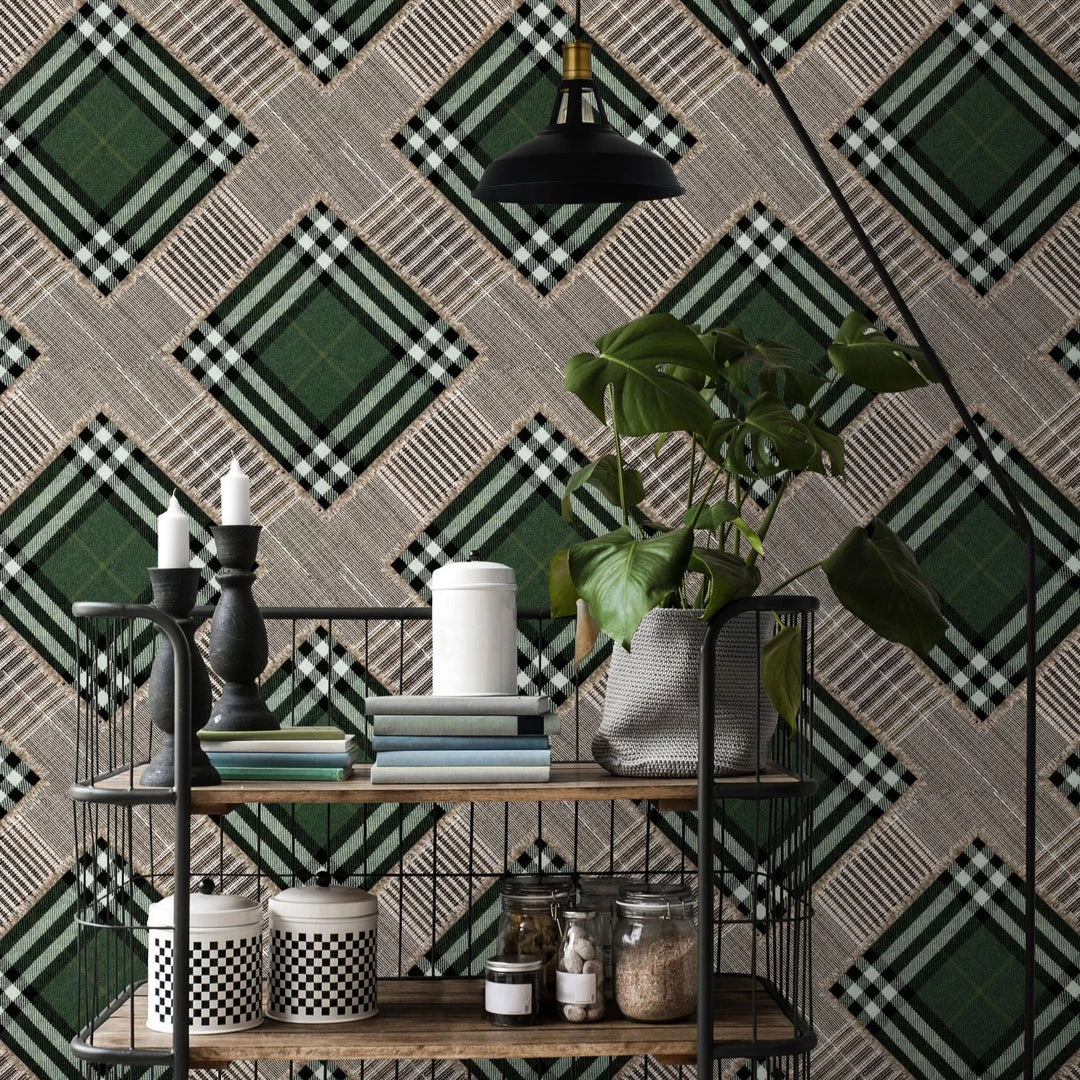 Mind The Gap Checkered Patchwork Green Wallpaper Wallpaper & Paint 4 Mind The Gap Checkered Patchwork Green Wallpaper Wallpaper & Paint