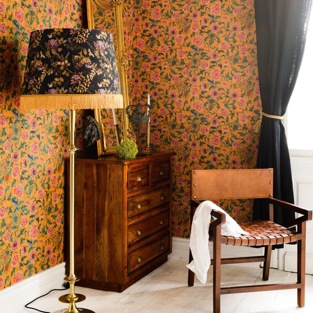 The Design Yard Rose & Thorn Chinese Ornament Wallpaper In Ochre 4 The Design Yard Rose & Thorn Chinese Ornament Wallpaper In Ochre