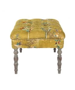 Mind The Gap MTG FURNITURE - EDWARD TUFTED OTTOMAN - CHINOISERIE VELVET FABRIC Rose & Thorn