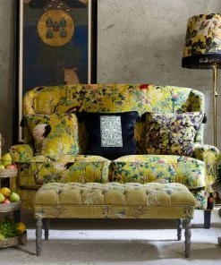 Mind The Gap MTG FURNITURE - EDWARD TUFTED OTTOMAN - CHINOISERIE VELVET FABRIC Rose & Thorn