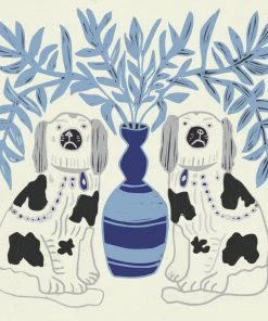 Annika Reed Studio Pair Of Dogs Oyster Linen -Delft Blue New