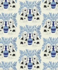 Annika Reed Studio Pair Of Dogs Oyster Linen -Delft Blue New