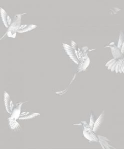 Brand Mckenzie Exotic Birds Wallpaper, Concrete Grey Les Jardins Royaux