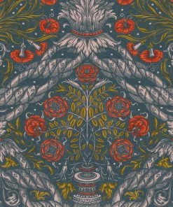 Mind The Gap Floral Ornament Scarlet Wallpaper Rose & Thorn