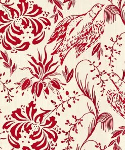 Mind The Gap Folk Embroidery Crimson Wallpaper