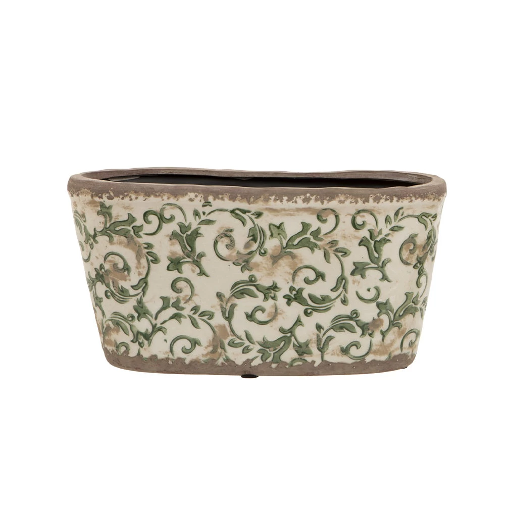 The Design Yard Les Jardins Royaux Oval Green Floral Ceramic Pot 3 The Design Yard Les Jardins Royaux Oval Green Floral Ceramic Pot