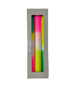 Pink Stories New Neon Taper Candles Green Splash - Set Of 3