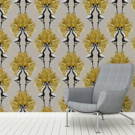 The Graduate Collection Showgirls Wallpaper Mustard & Taupe New 3 The Graduate Collection Showgirls Wallpaper Mustard & Taupe New
