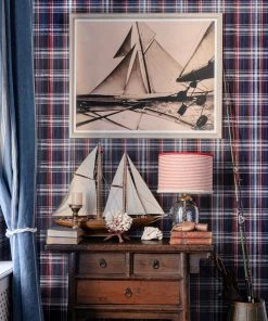 Mind The Gap Seaport Plaid, Cream Wallpaper