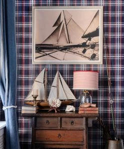 Mind The Gap Seaport Plaid, Navy Blue Wallpaper