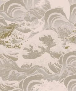 Mind The Gap Blue Skies Ahead Sea Waves, Taupe Wallpaper