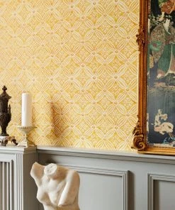 Mind The Gap Kalamkari, Citrus Yellow Wallpaper Blue Skies Ahead