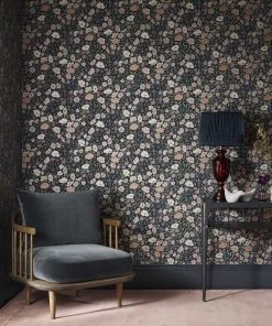 Liberty Fabrics Poppy Meadowfield Wallpaper In Pewter Blue