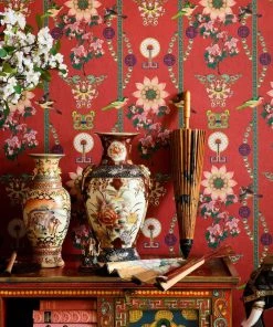 The Design Yard Rose & Thorn Lin Yuan Chinese Red Wallpaper