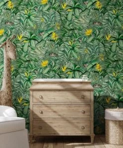 Brand Mckenzie Monkey Forest Wallpaper, Dark Green & Yellow Wallpaper & Paint