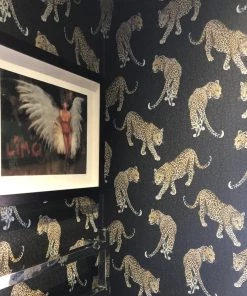 The Graduate Collection Rose & Thorn All Over Leopard Wallpaper Charcoal