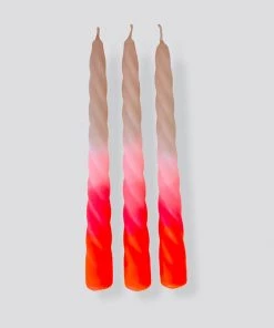 Pink Stories Bohemian Dream Neon Twisted Candles Shades Of Pomegranate - Set Of 3