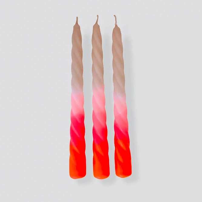 Pink Stories Bohemian Dream Neon Twisted Candles Shades Of Pomegranate - Set Of 3 3 Pink Stories Bohemian Dream Neon Twisted Candles Shades Of Pomegranate - Set Of 3