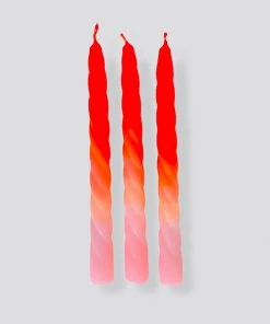 Pink Stories Neon Twisted Candles Shades Of Peach - Set Of 3