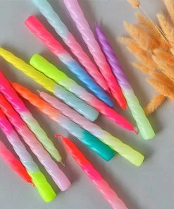 Pink Stories Bohemian Dream Neon Twisted Candles Shades Of Pomegranate - Set Of 3