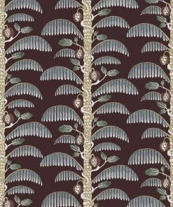 Josephine Munsey Rose & Thorn Palm Stripe Wallpaper In Spicer Brown