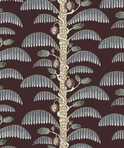 Josephine Munsey Rose & Thorn Palm Stripe Wallpaper In Spicer Brown