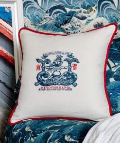 Mind The Gap Blue Skies Ahead Siren Linen Embroidered Cushion