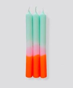 Pink Stories Neon Taper Candles Spring Sorbet - Set Of 3 New