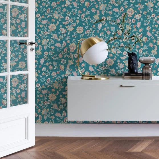 BN Rose & Thorn Fiore Floral Chintz Wallpaper Teal 4 BN Rose & Thorn Fiore Floral Chintz Wallpaper Teal