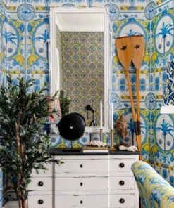 Mind The Gap Blue Skies Ahead The Villa Mural Wallpaper Yellow