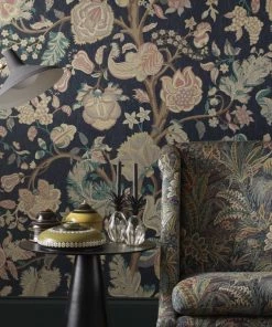 Liberty Fabrics New Palampore Trail Wallpaper In Pewter Blue